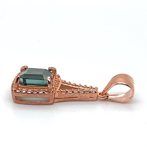 Blue Tourmaline 1.75ct Rose Gold Finish Solid 925 Sterling Silver Pendant - Picture 4 of 7